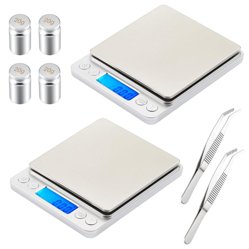 Copkim 2 Pack Digital Gram Scale 500g/0.01g, Portable Jewelry Food Scale with 20g Calibration Weight Accessories, Tweezers, LCD Display High Precision Kitchen Multifunctional Stainless Steel - Image 1